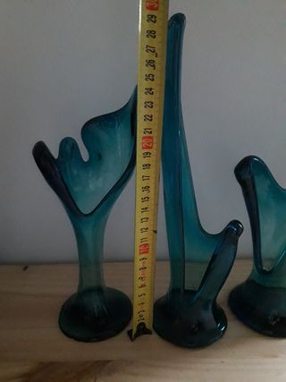 Juego 3 Jarrones/Figuras Decorativas Cristal Azul