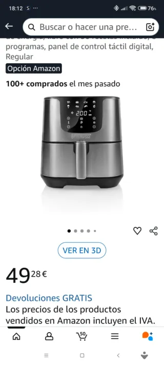 FREIDORA DE AIRE  AIR FRYER 1700w  5'5 litros