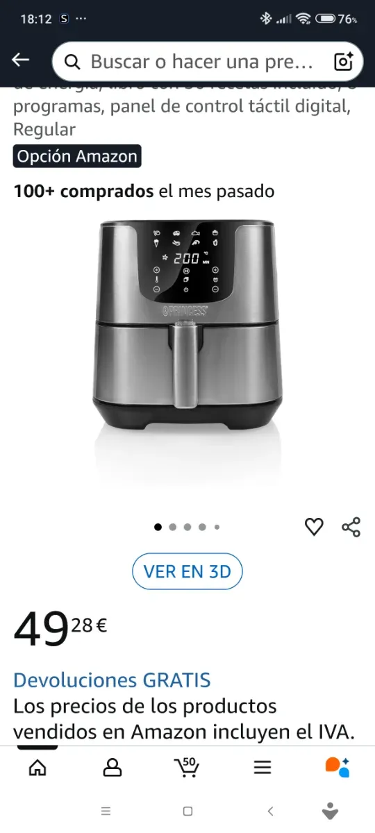FREIDORA DE AIRE  AIR FRYER 1700w  5'5 litros