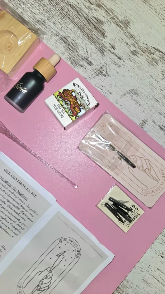 Kit Caligrafía Plumillas Tintas Madera