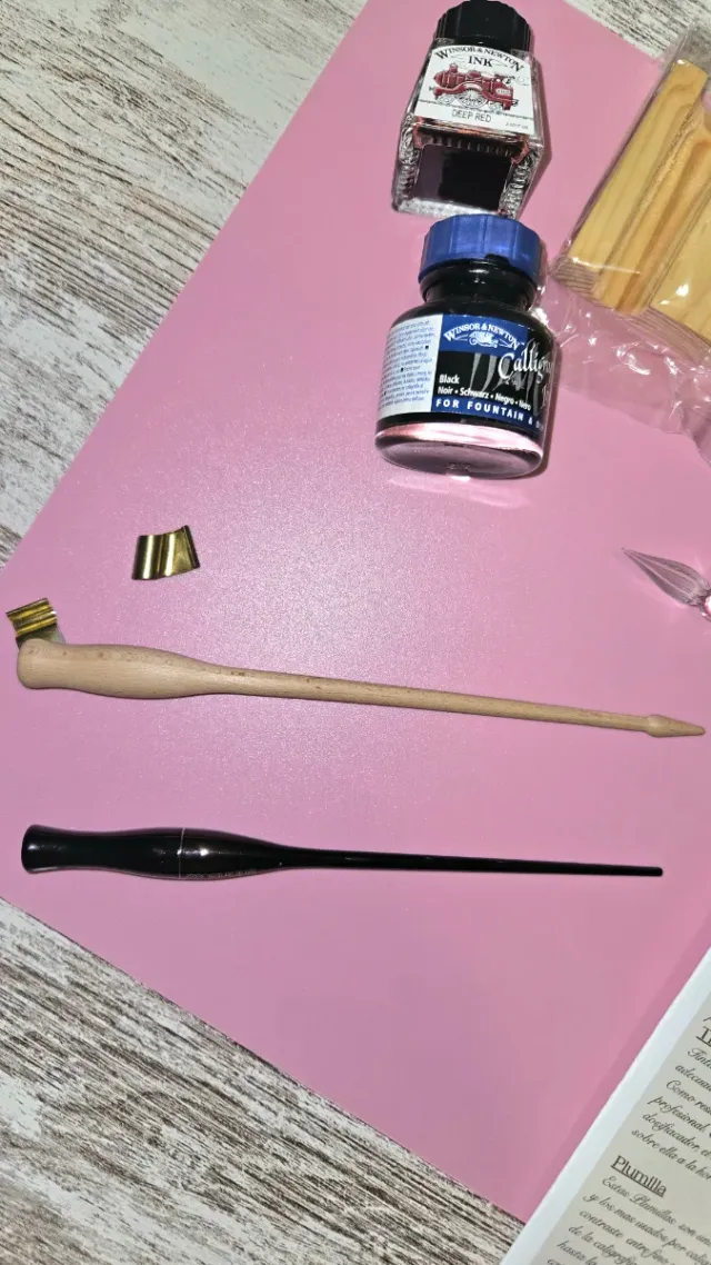 Kit Caligrafía Plumillas Tintas Madera