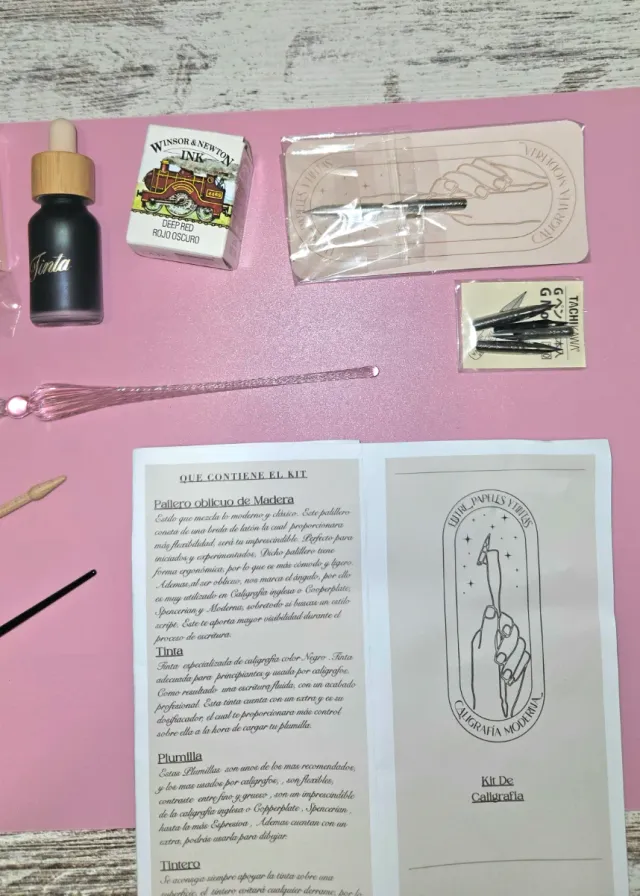 Kit Caligrafía Plumillas Tintas Madera