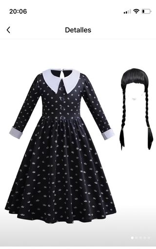 Disfraz Miércoles Addams 150cm con peluca incluida