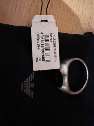 Anillo Emporio Armani Hombre Negro y Plateado