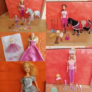 5 Muñecas Barbies, 2 caballos y muchos accesorios