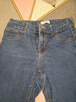 Pantalón vaquero mujer azul con raya lateral