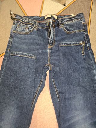 Pantalón vaquero mujer azul con raya lateral