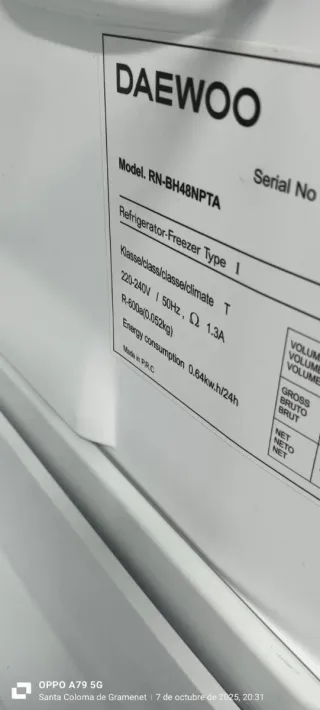 NEVERA COMBI DAEWOO  NO FROST ENERGÍA A+