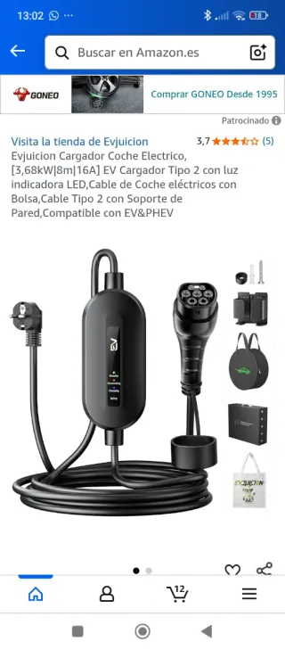 Cargador Coche Eléctrico Evjuicion Tipo 2