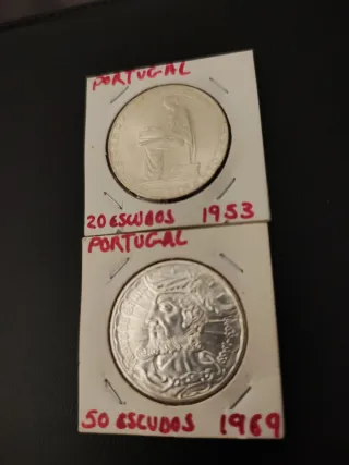 2 Monedas Portugal 20 y 50 Escudos