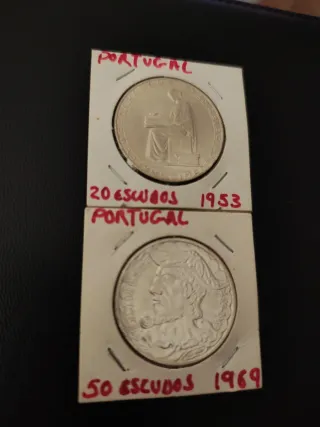 2 Monedas Portugal 20 y 50 Escudos