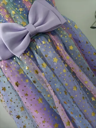 Vestido fiesta niña estrellas morado y dorado