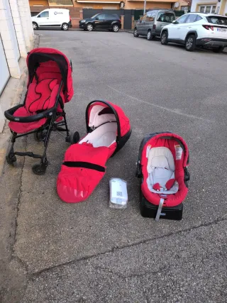 Carrito Bebé Chicco Rojo + Capazo + Silla Coche 
