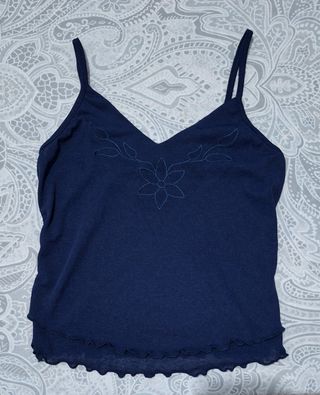 Top tirantes azul bordado floral