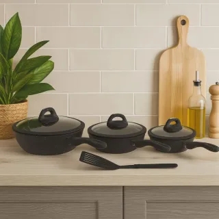 Set 3 padelle pietra lavica + mestolo