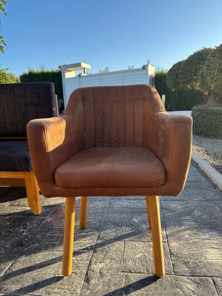 Sofá/Banco/Puf Marrón Tela y Madera