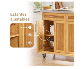 Carro Cocina Ruedas Isla Extensible Bambú