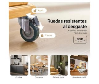 Carro Cocina Ruedas Isla Extensible Bambú