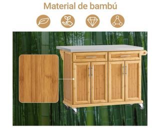 Carro Cocina Ruedas Isla Extensible Bambú