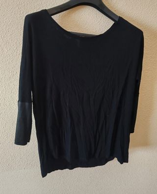 Camiseta manga 3/4 con detalles polipiel