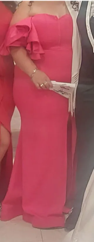 Vestido de fiesta rosa fusia, talla grande 