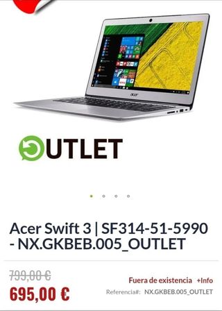 Acer Swift 3 SF314-51-5990 - Portátil Plata