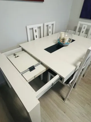 Conjunto mesa y 6 sillas comedor blancas