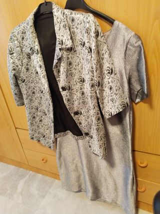 Conjunto Vestido y Chaqueta Plateado