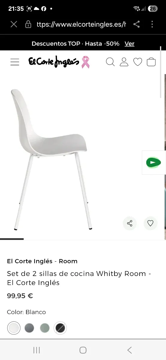 3 Sillas Cocina PVC El Corte Inglés Blancas