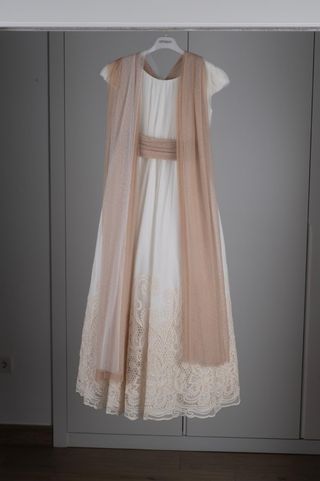 Vestido de Comunión Amaya Blanco y Beige