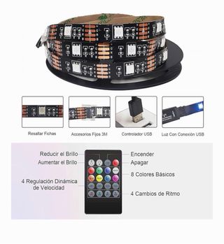 Tira LED 3m con Mando y Control por Sonido