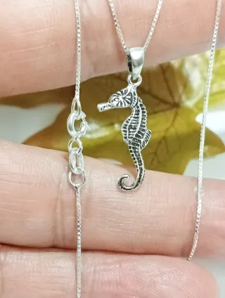 Cadena 40cm con  Hipocampo Plata de Ley .