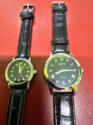 2 Relojes Hombre-Mujer Negro/Plata