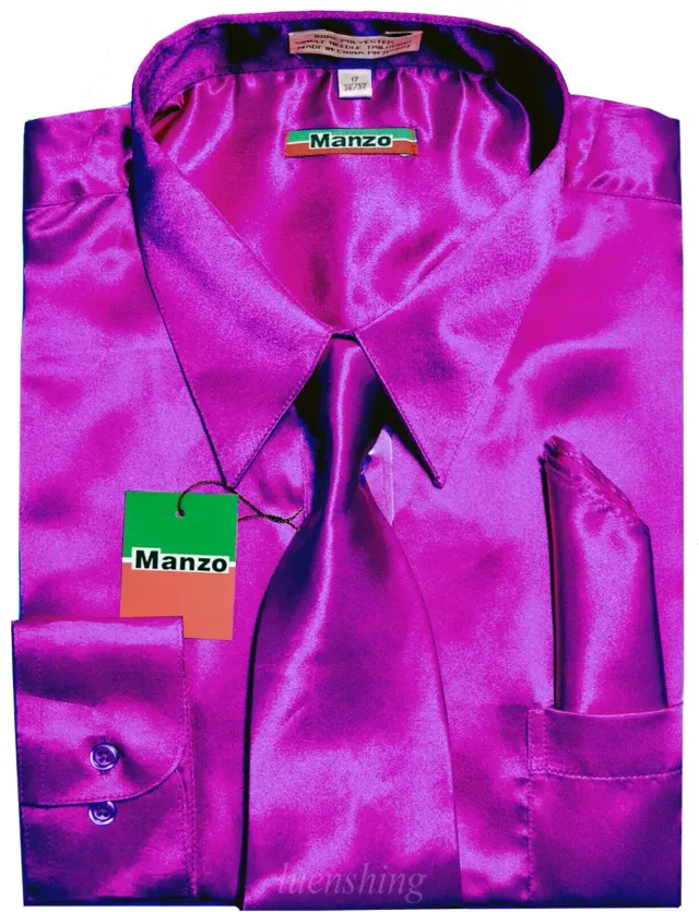 Camisa Manzo Satinada Fiesta Morado Talla L
