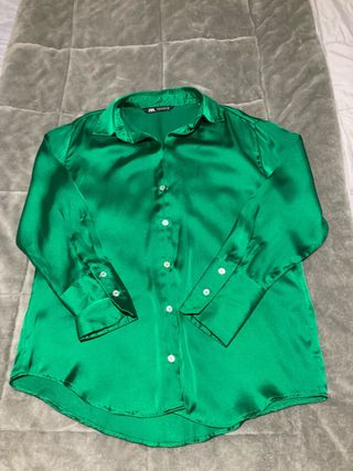Camisa Zara Verde Satén