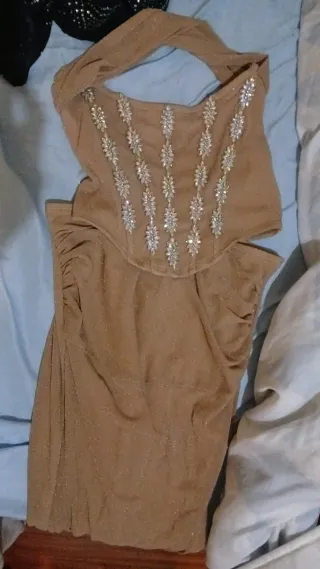 Vestido 2 piezas beige/dorado
