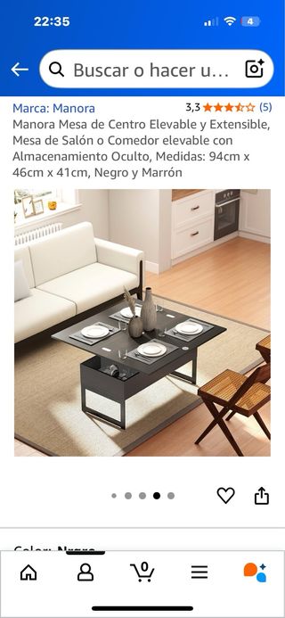 Mesa centro elevable convertible comedor