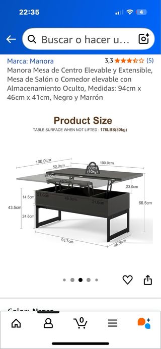 Mesa centro elevable convertible comedor