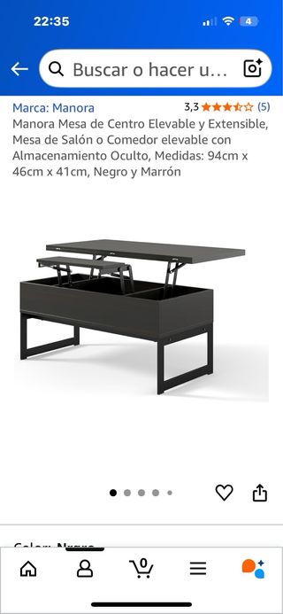 Mesa centro elevable convertible comedor