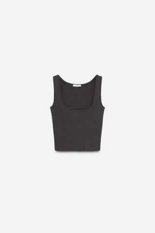 Top Zara escote cuadrado marrón