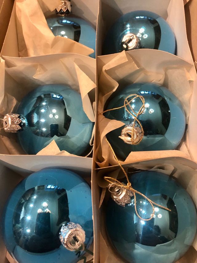 6 Palle Natale Vetro Blu/Teal