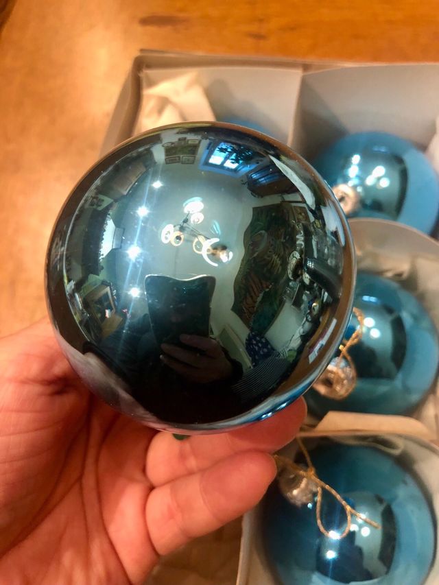 6 Palle Natale Vetro Blu/Teal