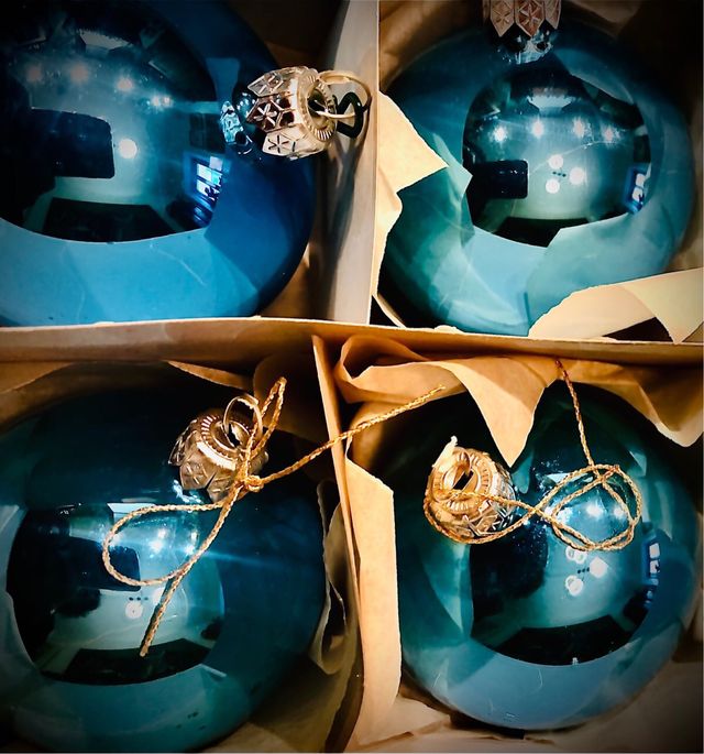 6 Palle Natale Vetro Blu/Teal