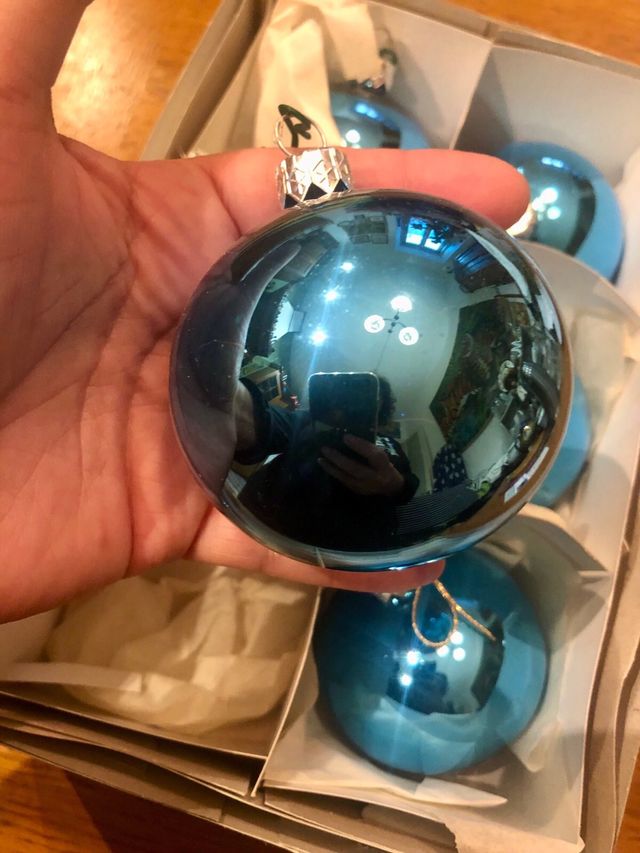 6 Palle Natale Vetro Blu/Teal