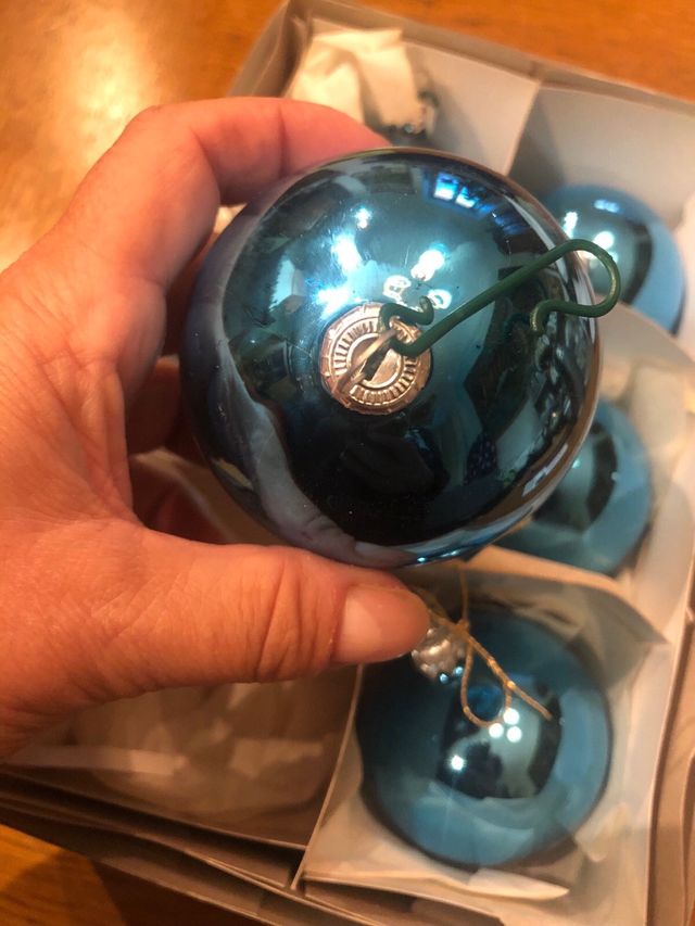 6 Palle Natale Vetro Blu/Teal