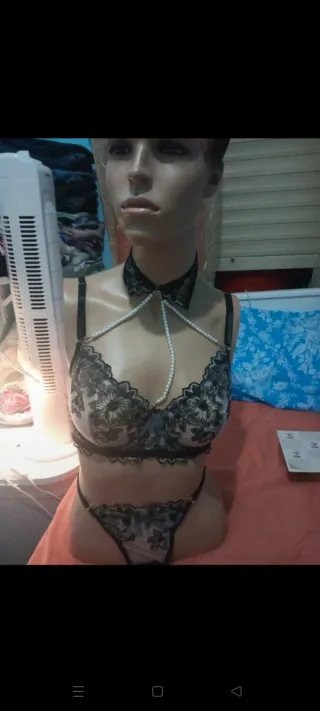 Conjunto Lenceria Encaje Negro y Rosa Talla Única