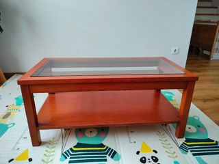 Mesa de centro elevable madera y cristal