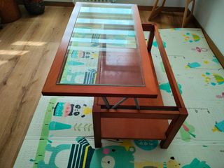 Mesa de centro elevable madera y cristal