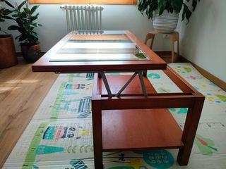 Mesa de centro elevable madera y cristal