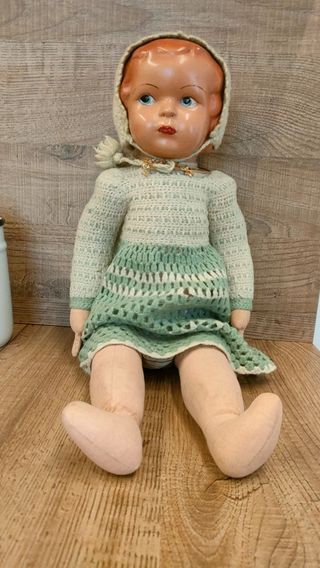 Bambola vintage pezza e viso ceramica